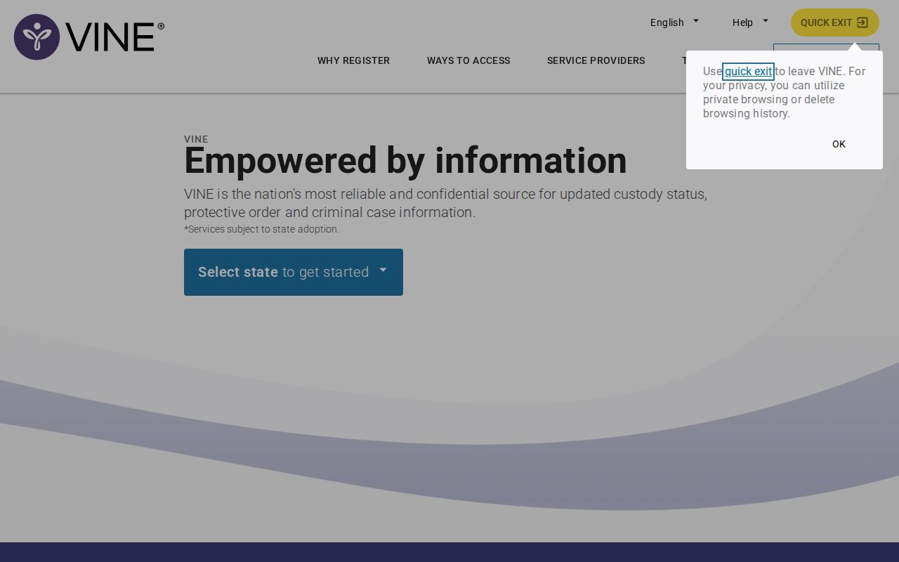 VINELink Missouri selection and custody search screen