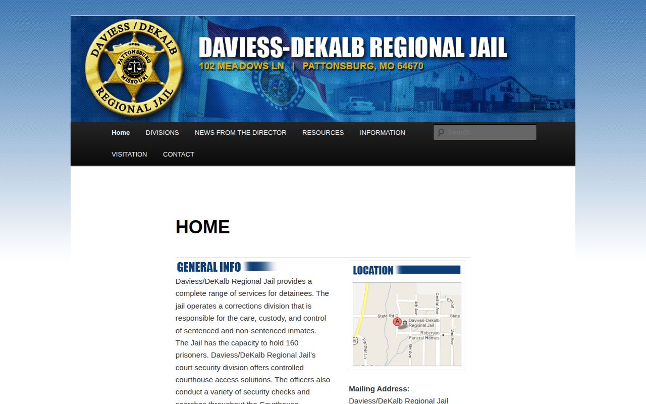 Official Daviess DeKalb Regional Jail website showing the regional custody facility
