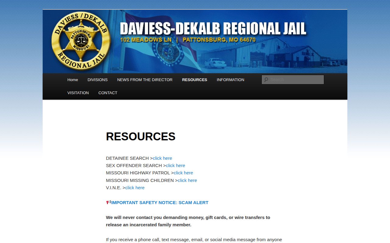 DDCRJ resources page with official detainee search and VINE links