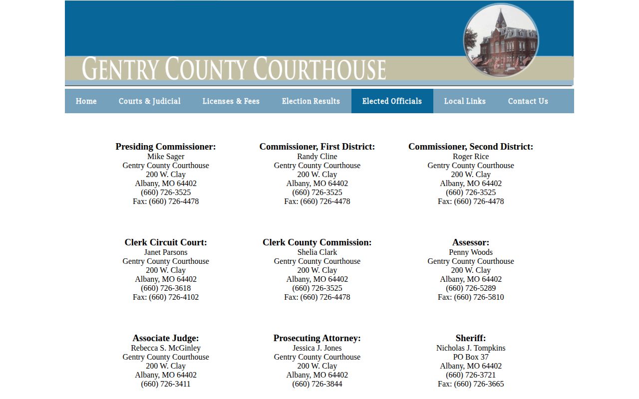 Gentry County elected officials contact page for Albany arrest record routing